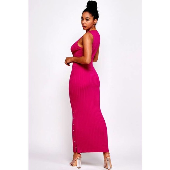 Womens Sleeveless Body Con Maxi Dress Fuchsia color - Picture 2 of 5